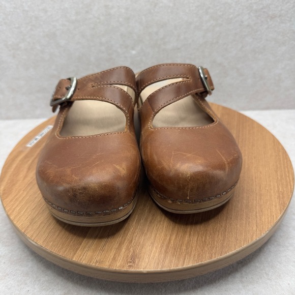 Dansko Mary Jane Clogs 36 Brown Leather Buckle Strap Comfort Boho Mules Comfort - Picture 2 of 9